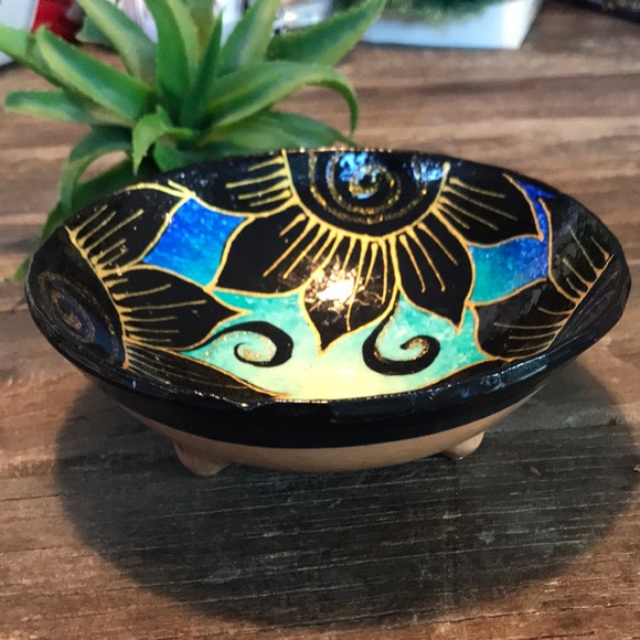 Hand Crafted Other - ARTISAN footed bowl dish - sunflower design